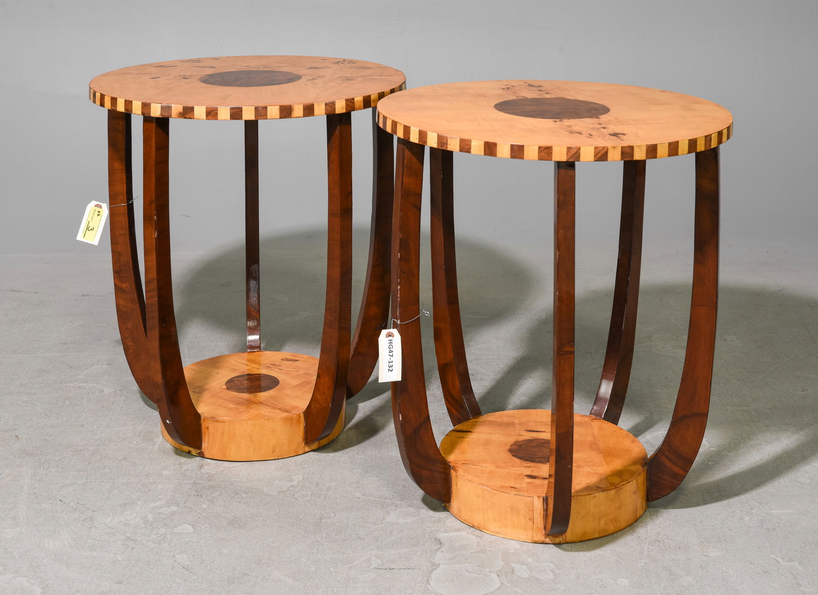 Pair of Burled Art Deco Style Round Occasional Tables (1 of 2)