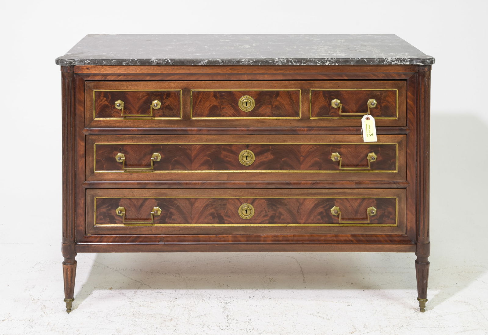 Louis XVI Style Marble Top Three Drawer Chest (1 of 7)