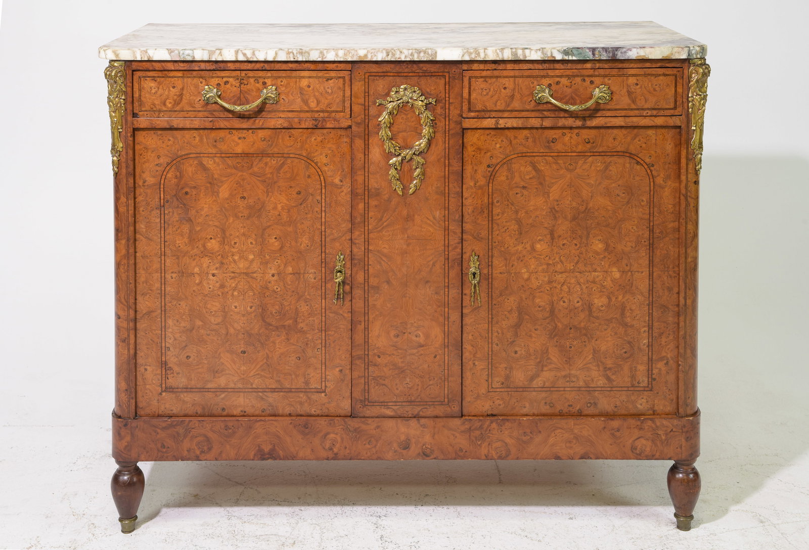 French Marble Top Burled Elm Buffet / Sideboard (1 of 10)