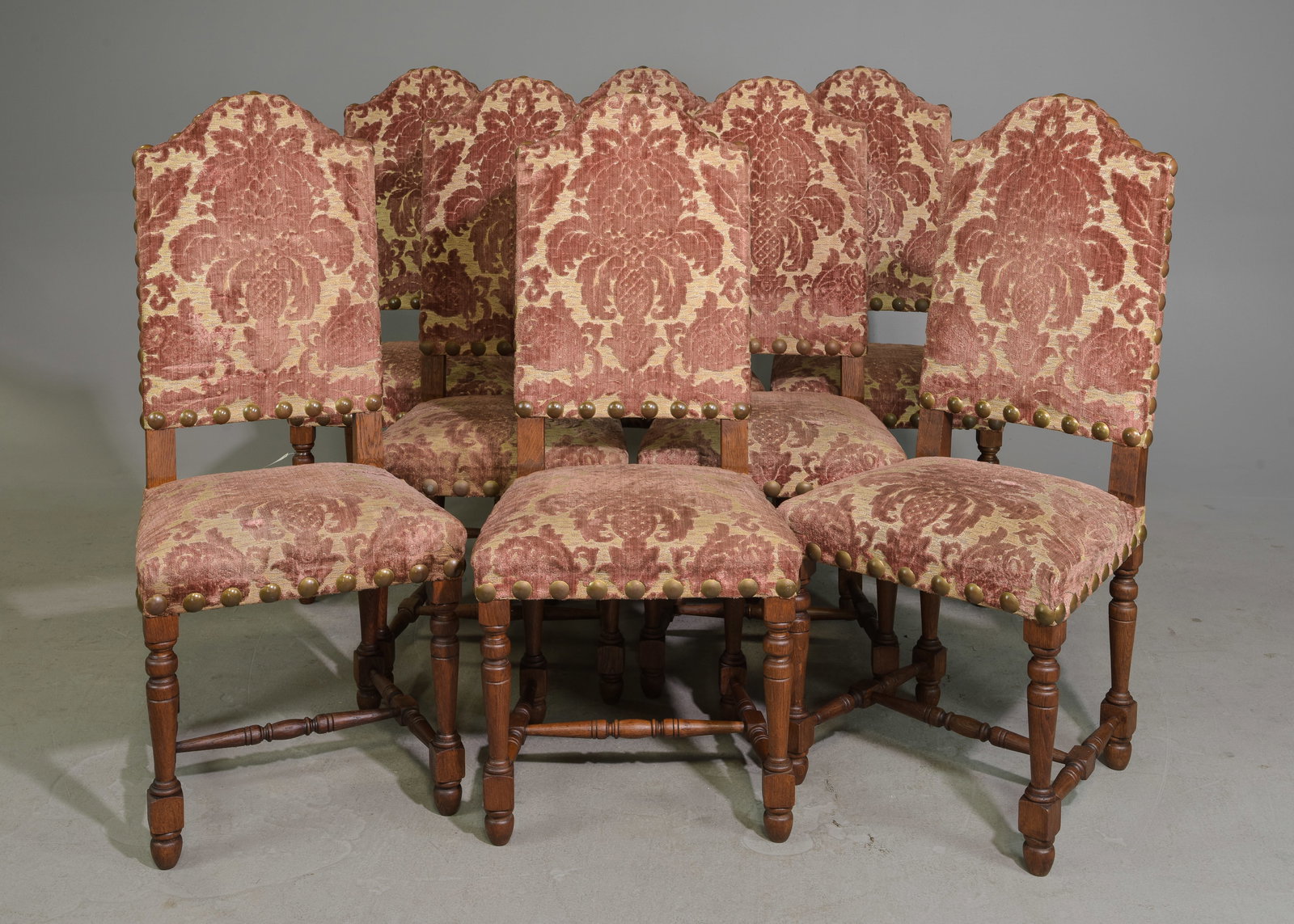 Set of 8 French Upholstered Oak Dining Chairs (1 of 3)