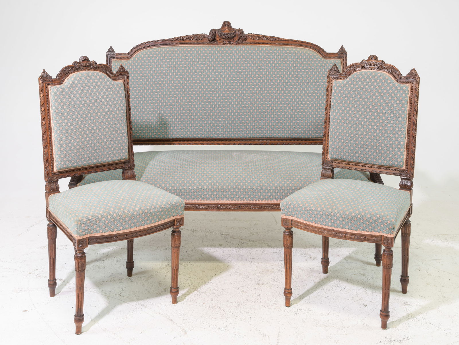Louis XVI Style Walnut Salon Suite - Settee & 2 Chairs (1 of 10)