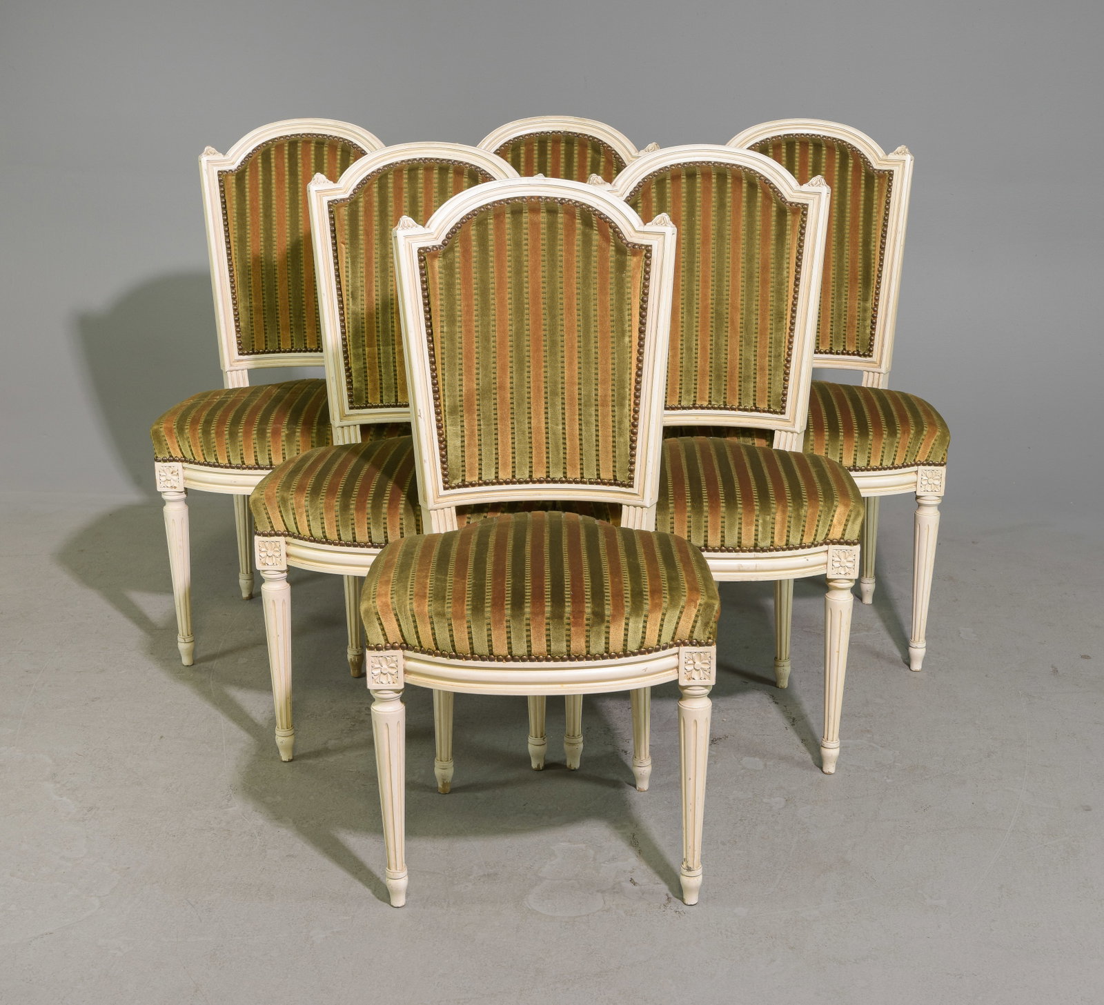 Set of 6 Louis XVI Style Painted Dining Chairs: Set of 6 French Louis XVI Style Painted Dining Chairs - 37 in tall x 21 x 18, Seat height is 18 inches