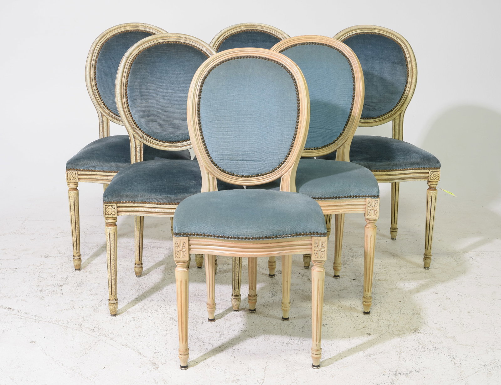 Set of 6 Louis XVI Style Painted Balloon Back Chairs: Set of 6 French Louis XVI Style Painted Balloon Back Chairs - 37 in tall x 20 x 19, Seat height is 18.5 inches