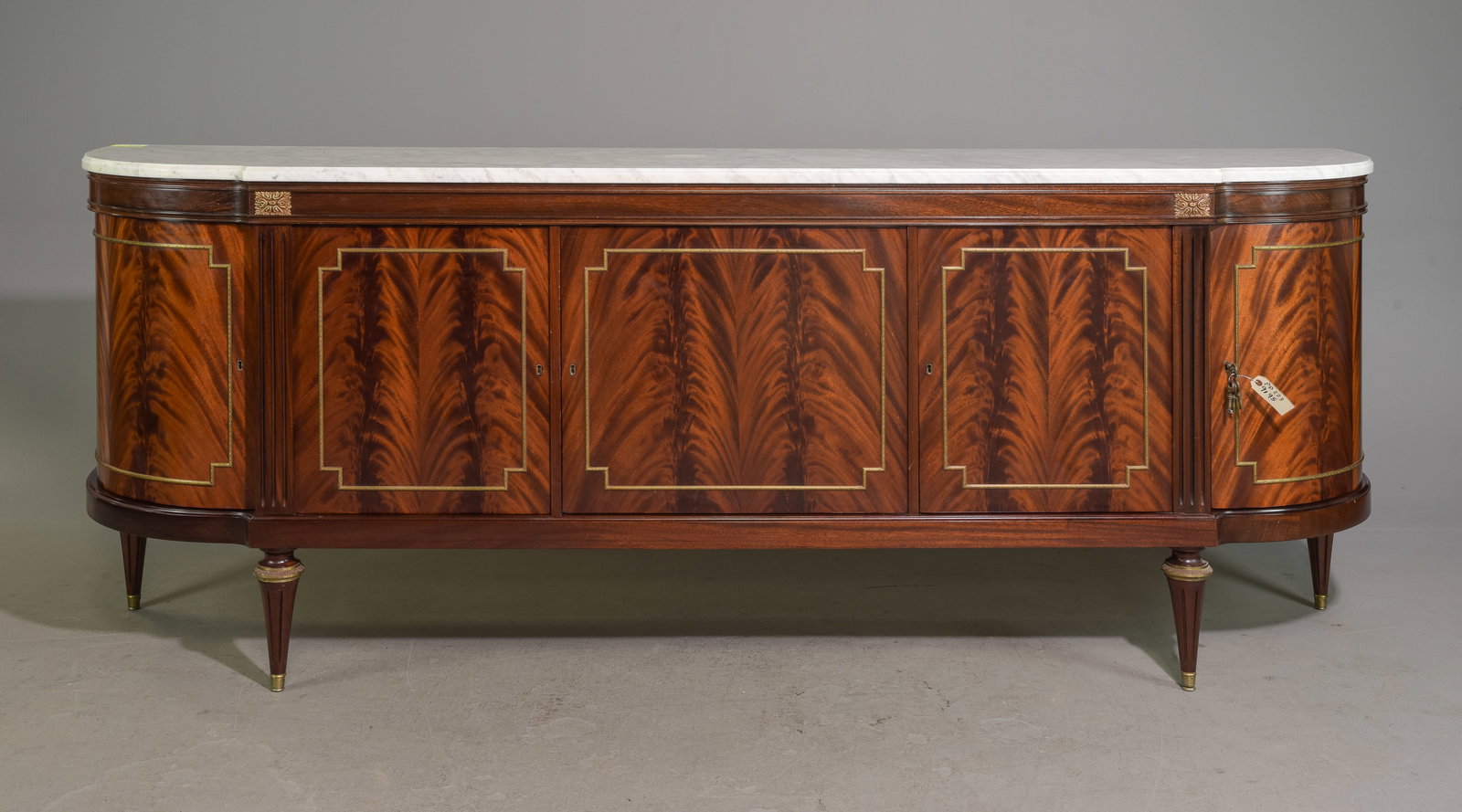 Louis XVI Style White Marble Top Sideboard: French Louis XVI Style White Marble Top Mahogany Sideboard - 33 in tall x 109 x 22 - This is 9.1 feet long