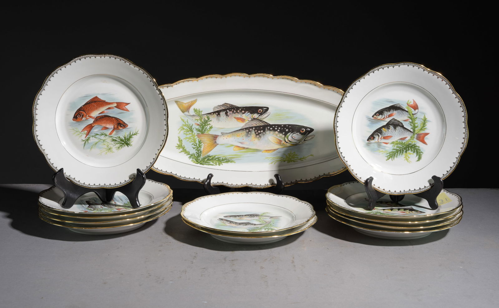 13pc French Fish Plate Set - Platter & 12 Plates (1 of 5)