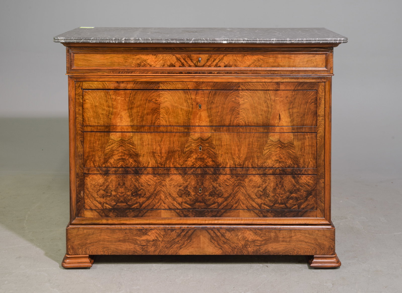 Louis Philippe Style Marble Top Walnut Chest: French Louis Philippe Style Marble Top Walnut Chest - 39 in tall x 48 x 22.5