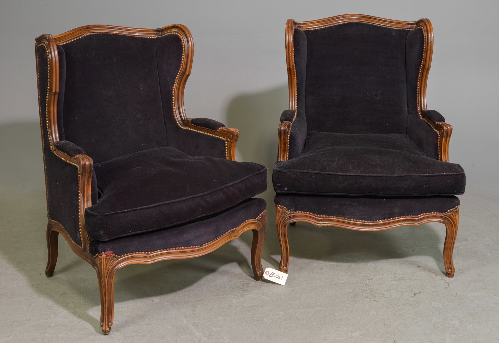 Pair of Louis XV Style Wing Back Arm Chairs: Pair of French Louis XV Style Wing Back Arm Chairs - 36 in tall x 27.5 x 28, Seat height is 18 inches