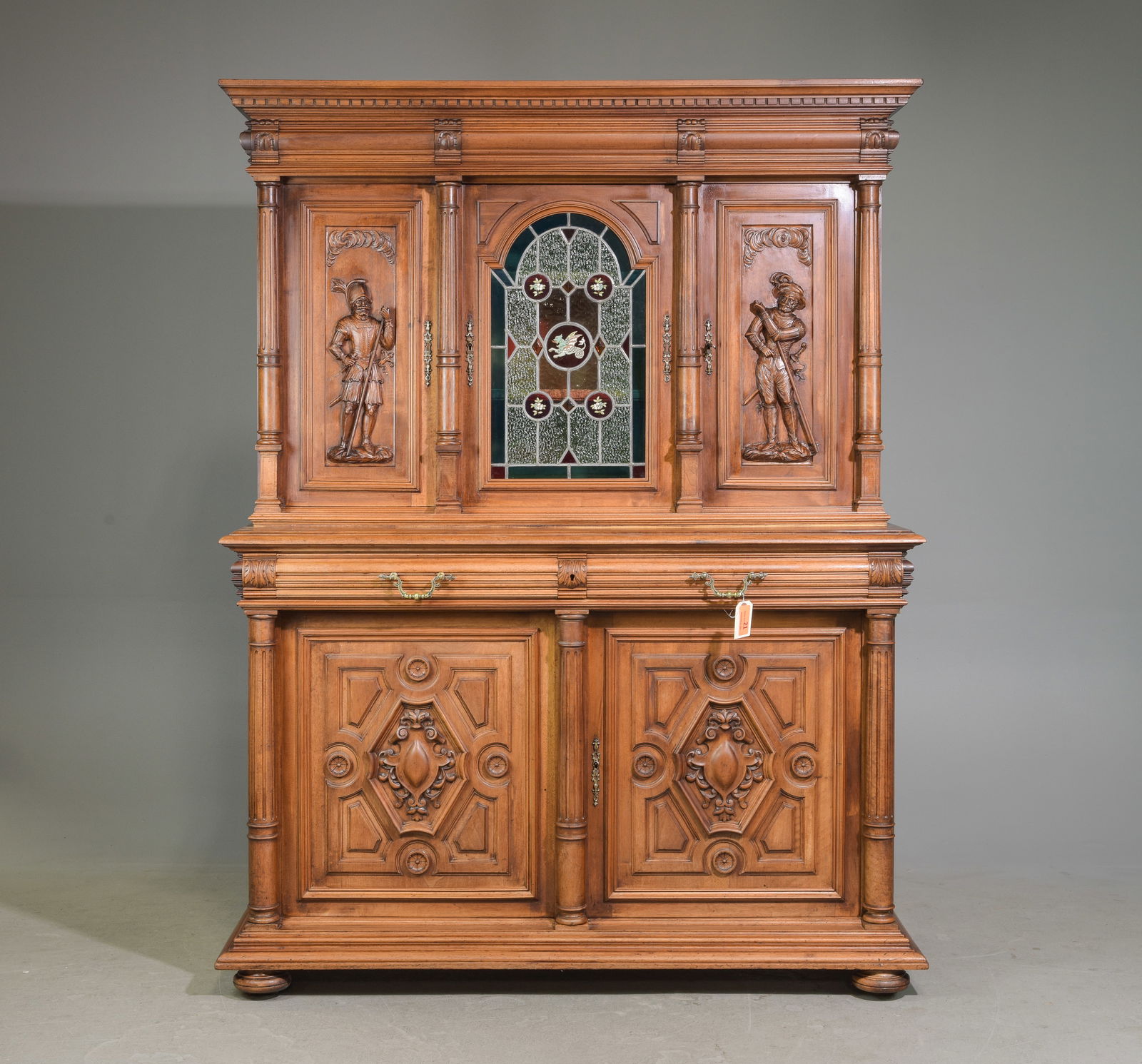 Renaissance Style Walnut Stained Glass Cupboard (1 of 3)