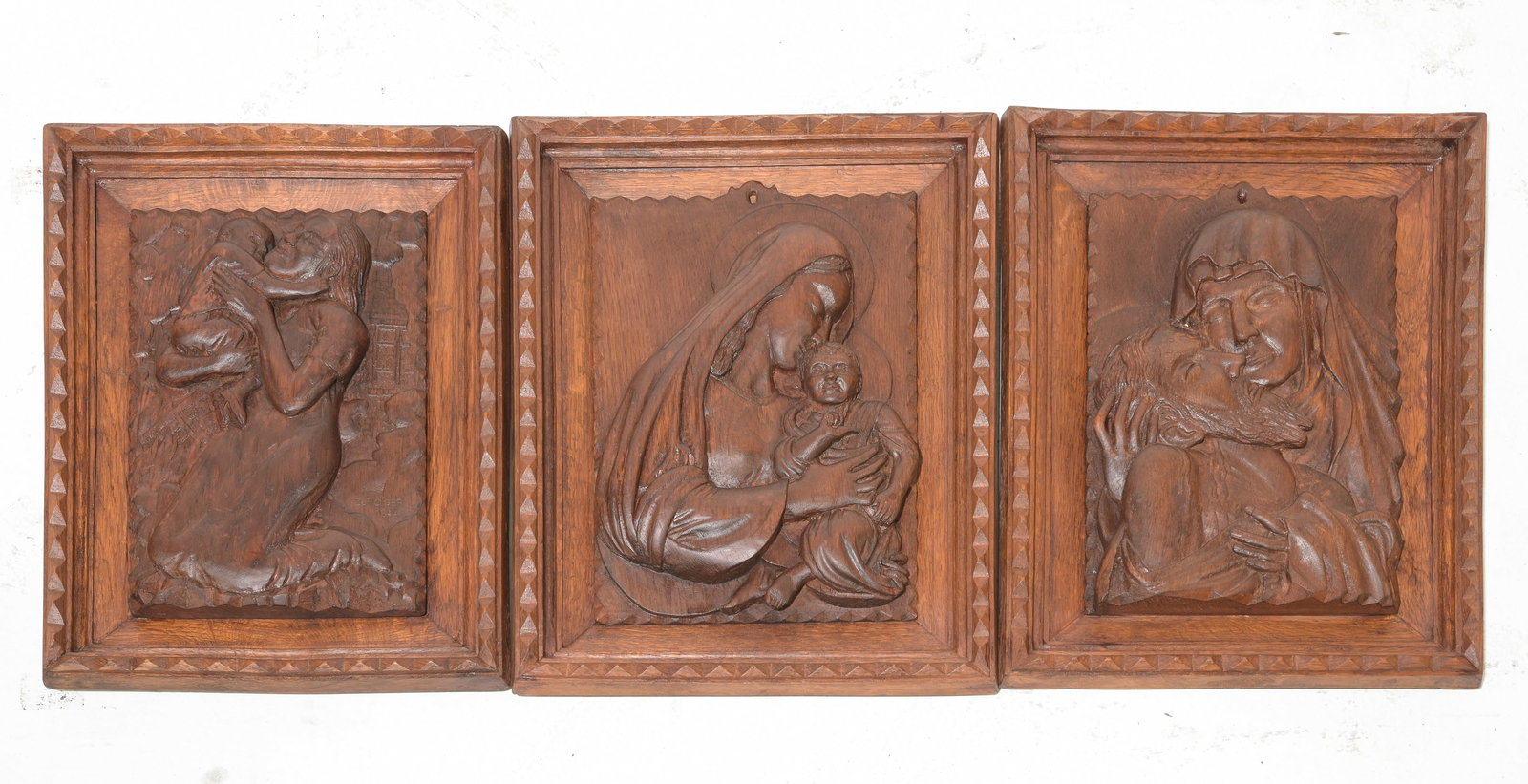 Three Carved Oak Relief Religious Plaques (1 of 5)