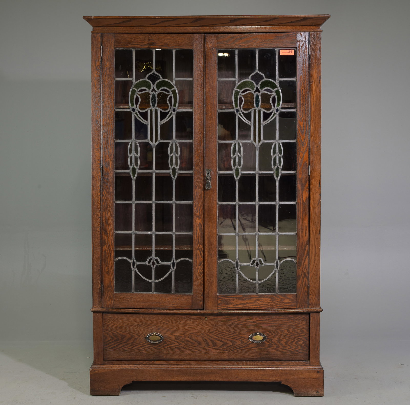 British Oak Leaded Glass Double Door Bookcase (1 of 10)