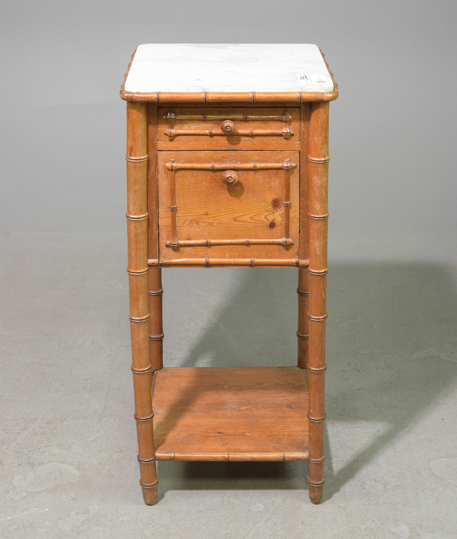 Faux Bamboo White Marble Top Nightstand (1 of 5)