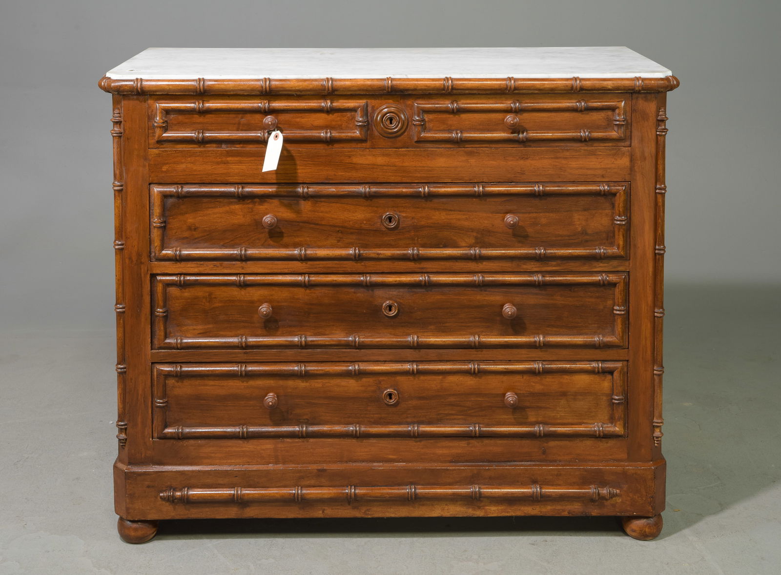 French Faux Bamboo White Marble Top Chest (1 of 5)