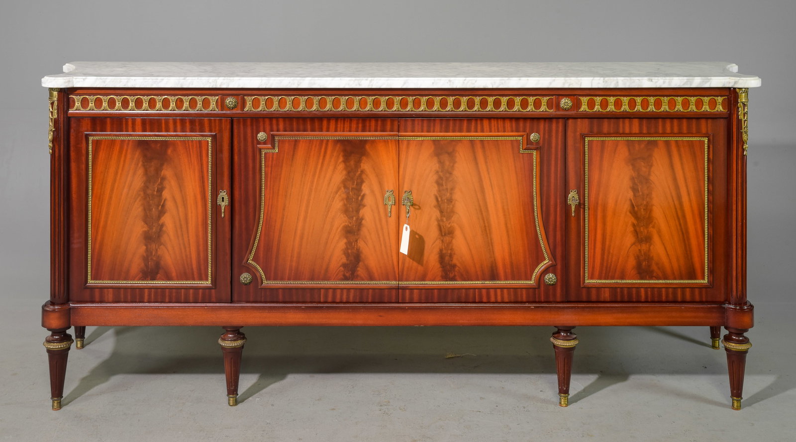 Louis XVI Style White Marble Top Sideboard #2: French Louis XVI Style White Marble Top Sideboard / Enfilade c.1940's-50's - 39.25 in tall x 91 x 22.5 - This is 7.6 feet long