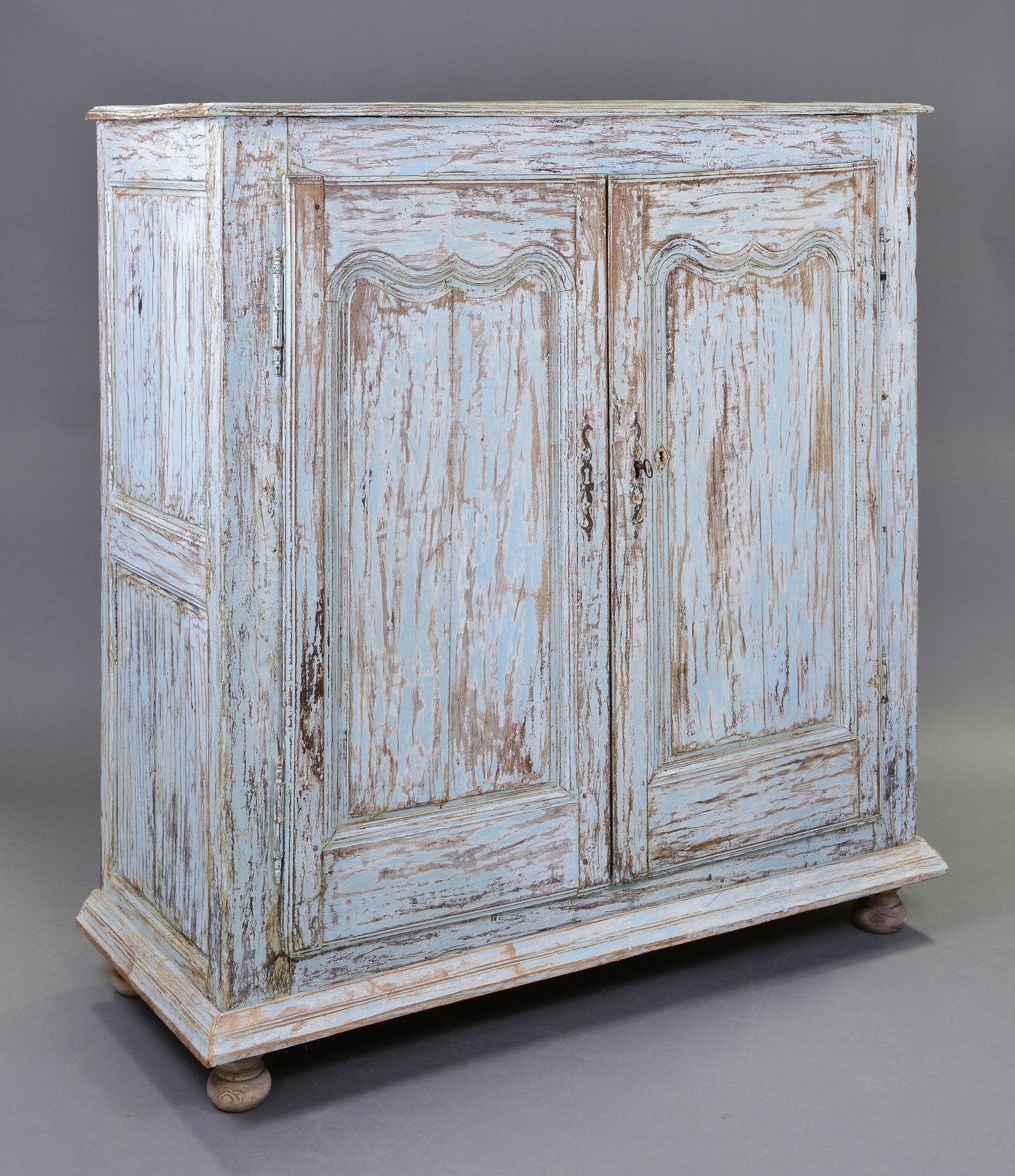 French Blue Dry Scrape Painted Double Door Cupboard (1 of 7)