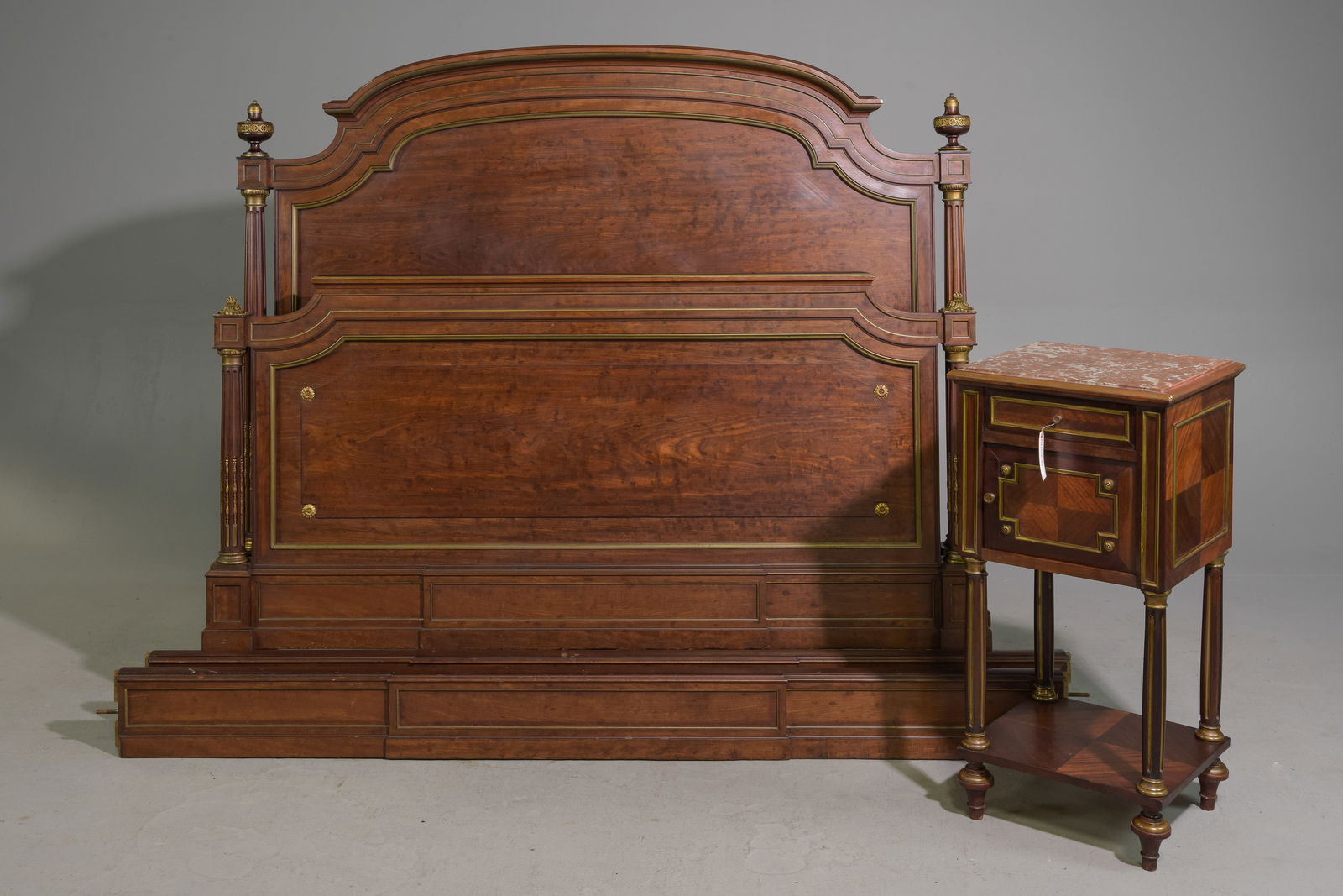 Louis XVI Style Mahogany Bed with Rails & Nightstand (1 of 6)