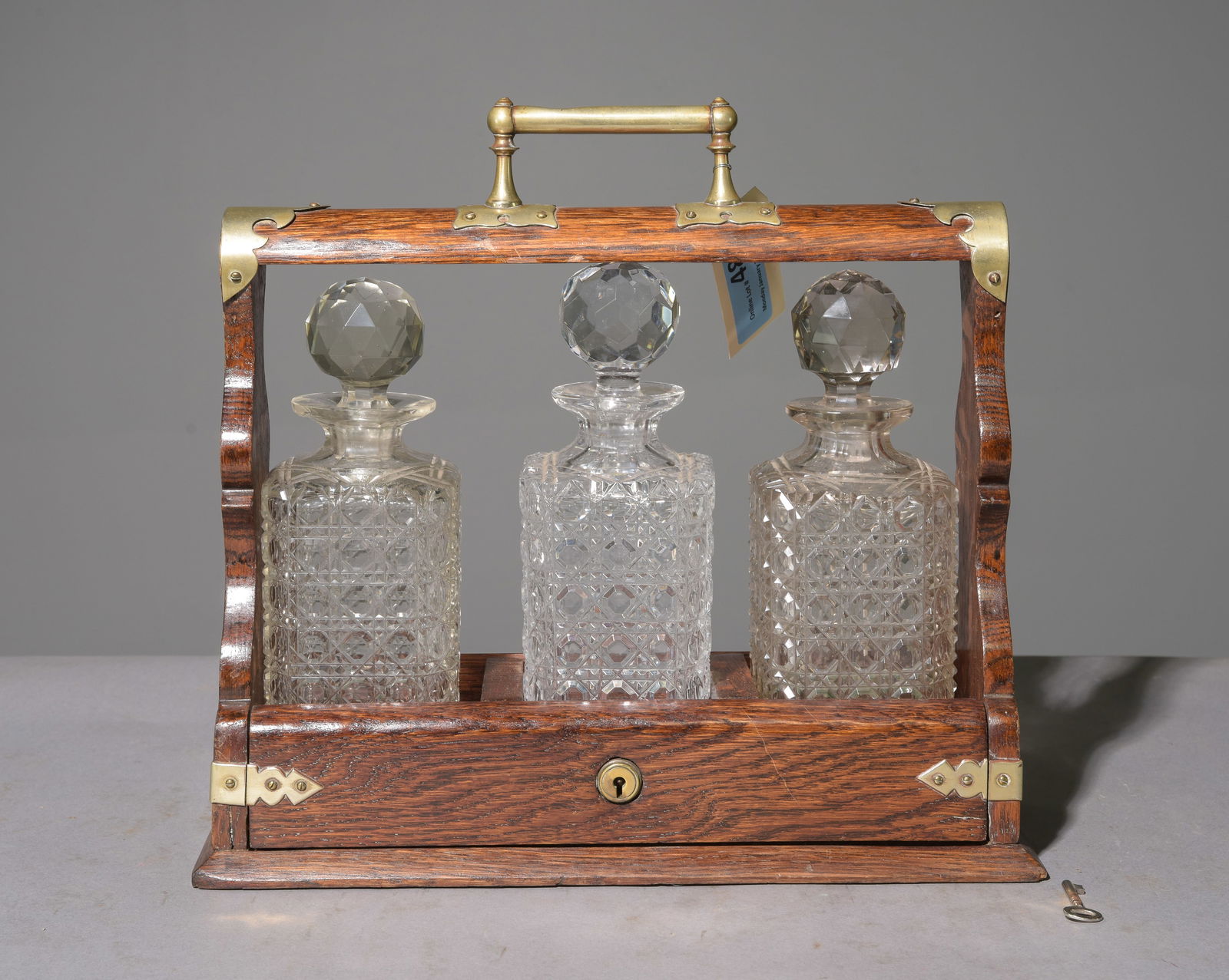 Oak Cased 3 Bottle Tantalus with Key (1 of 4)