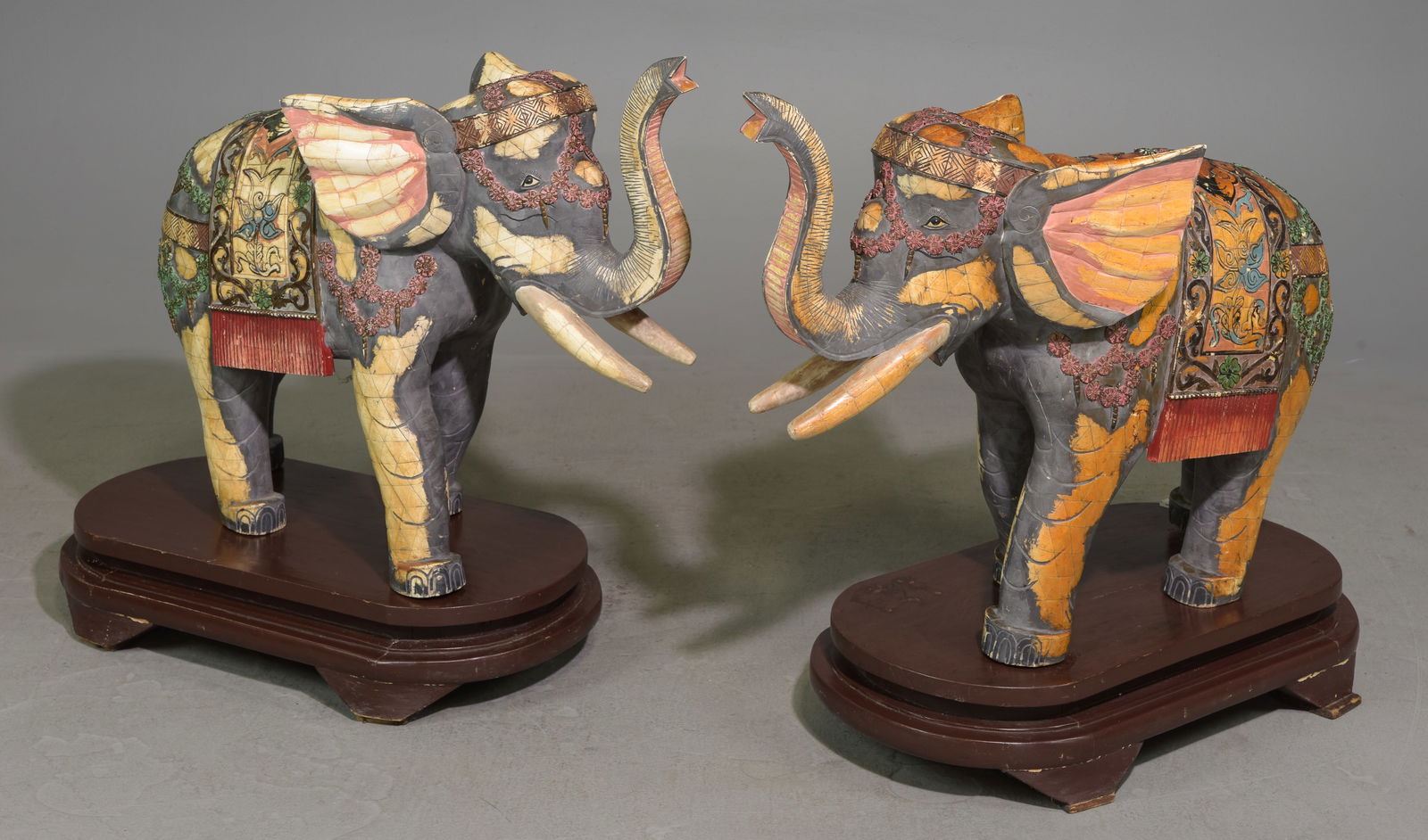 Two Antique Inlaid Elephant Statues on Wood Stands (1 of 8)