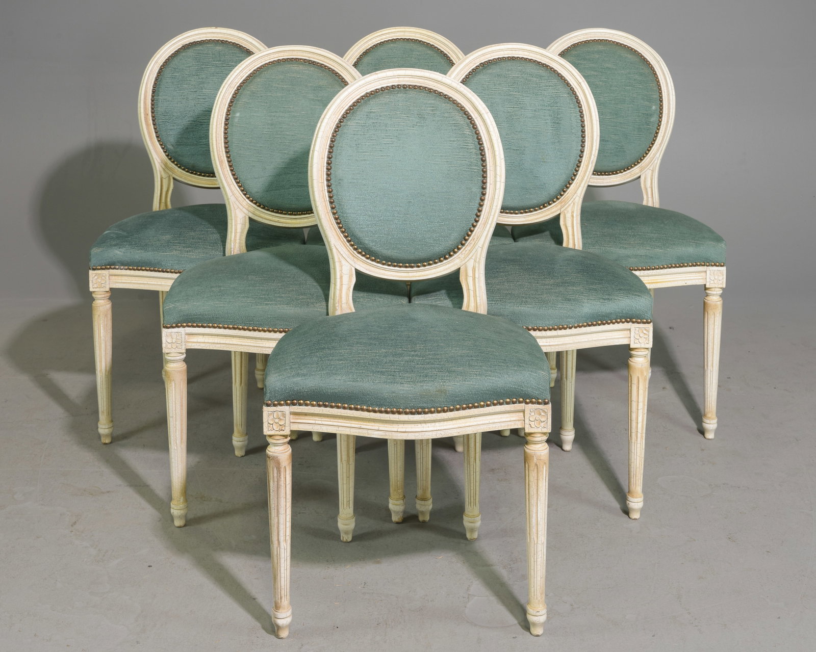 Set of 6 Louis XVI Style Balloon Back Dining Chairs: Set of 6 French Louis XVI Style Balloon Back Dining Chairs - 36.5 in tall x 20 x 18, Seat height is 18 inches