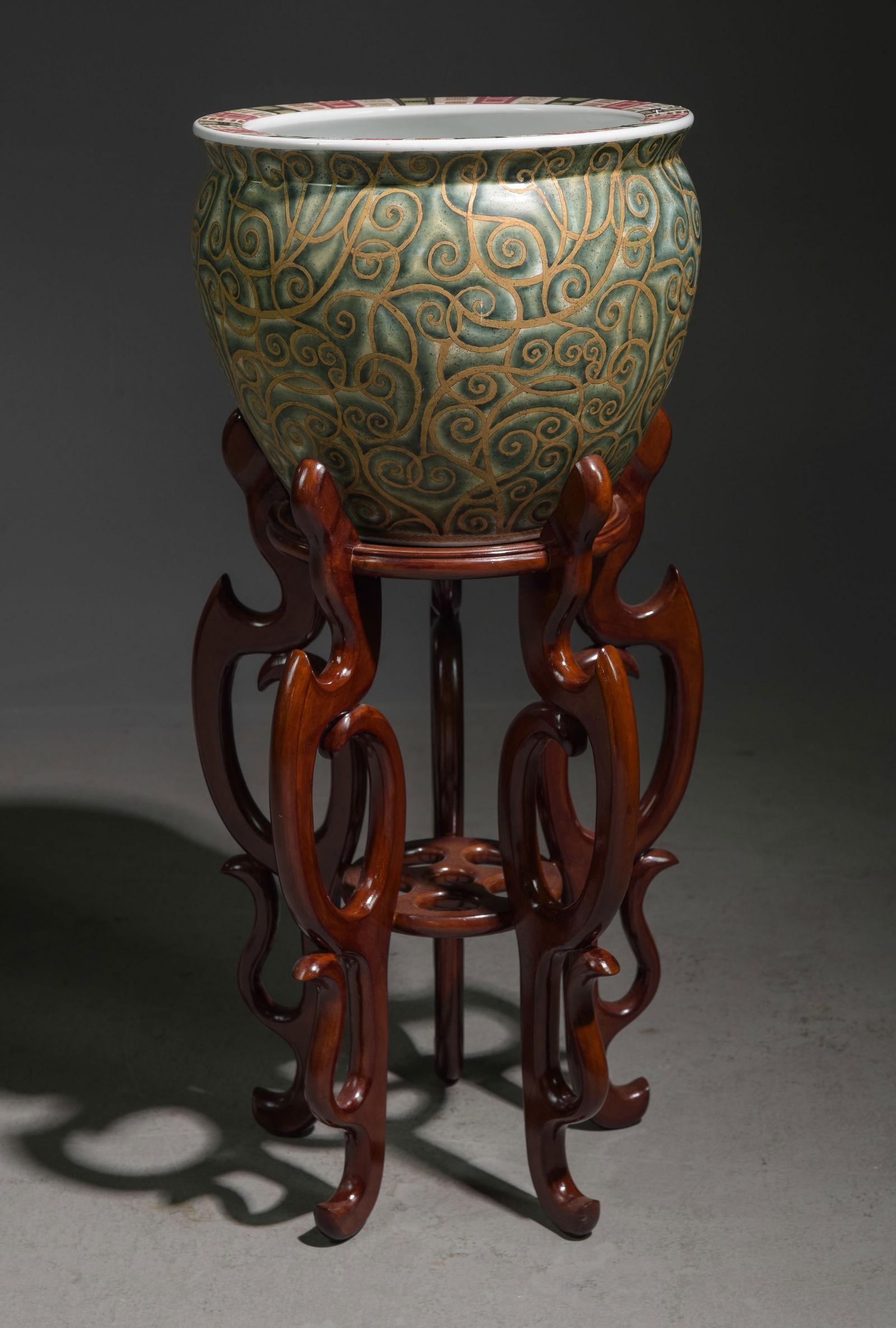 Asian Style Planter on Tall Wood Stand (1 of 5)