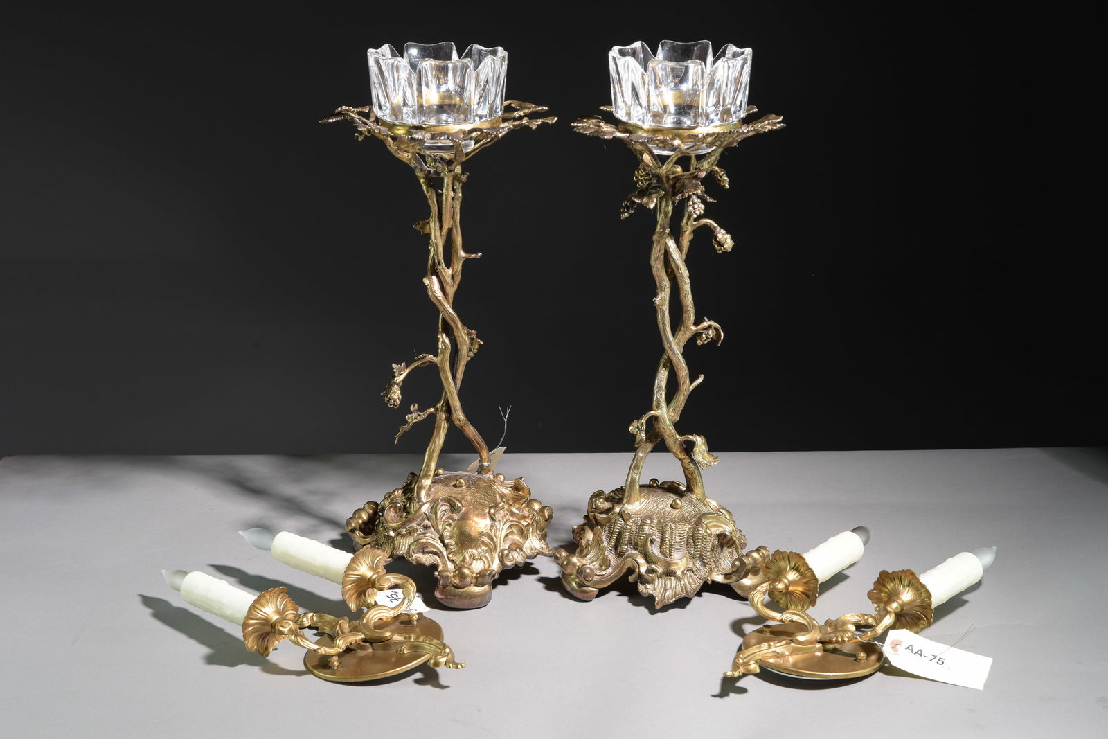 2 French Gilded Candlestands & Pair Of 2 Light Sconces (1 of 7)