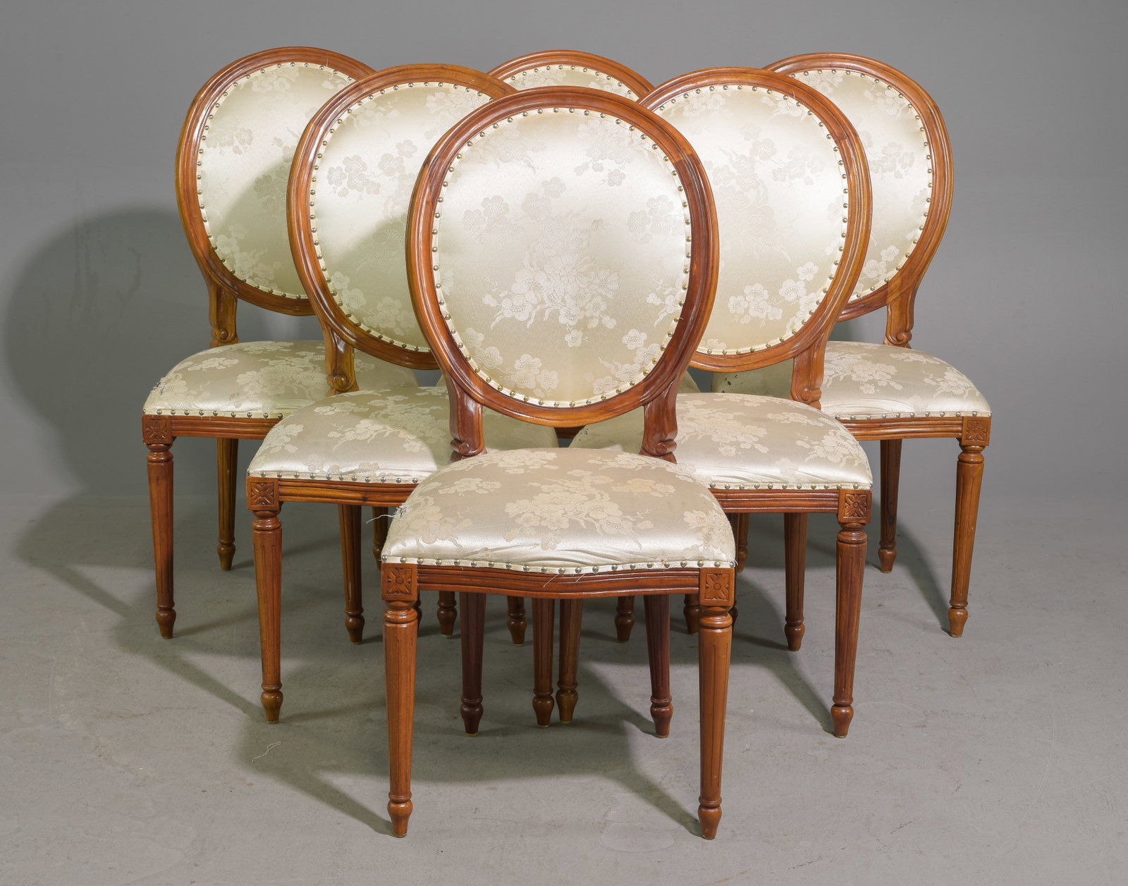 Set Of 6 Louis XVI Style Upholstered Dining Chairs: Set Of 6 French Louis XVI Style Upholstered Dining Chairs - 40 inches tall x 19 x 17, seat height is 18 inches