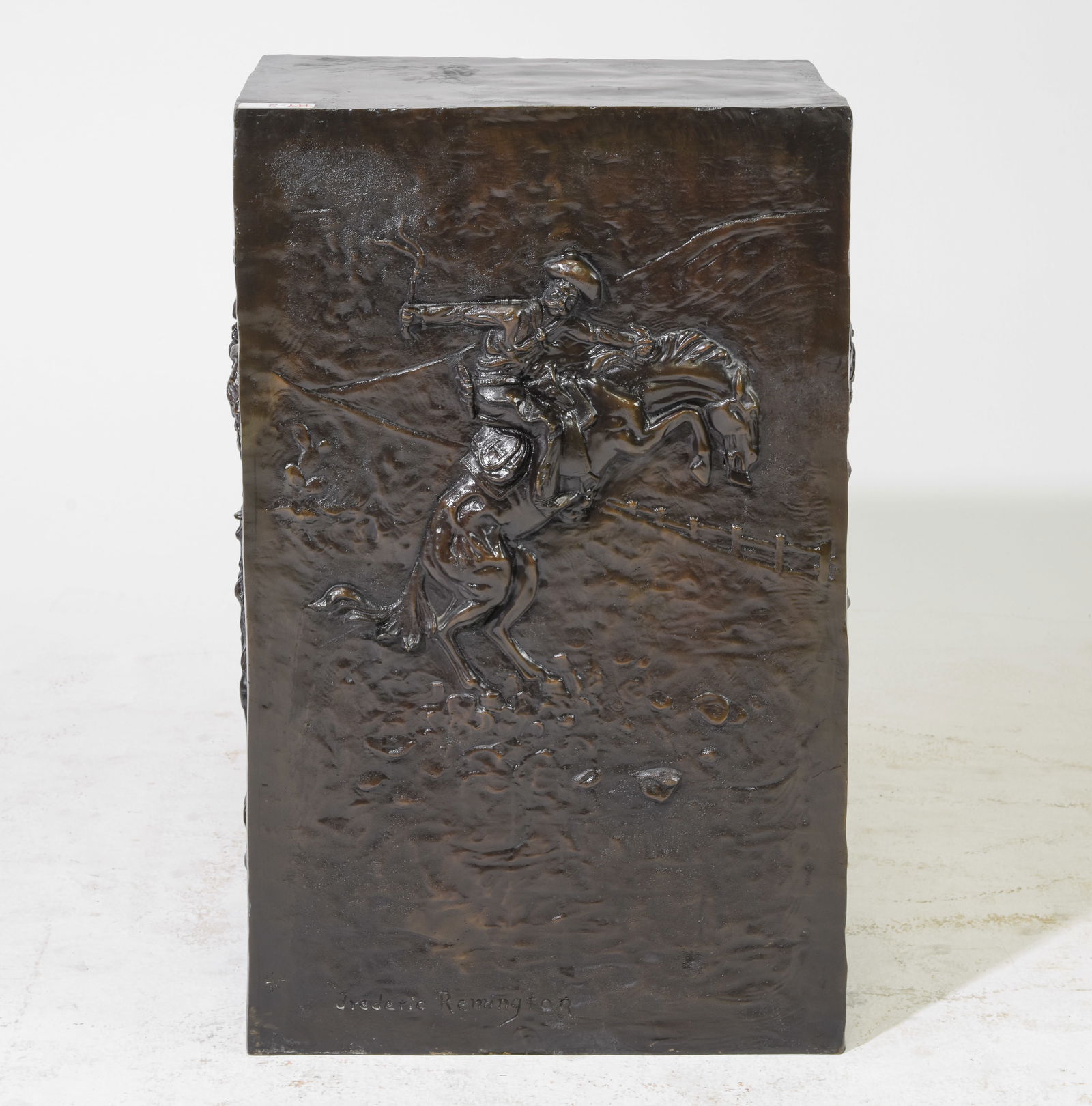 Remington Style Signed Bronze Art Pedestal (1 of 3)