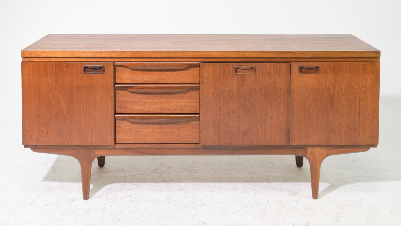 Mid Century Modern Teak Cocktail Sideboard: Danish Modern Style Teak Cocktail Sideboard - 30.5 in tall x 69.25 x 17.5