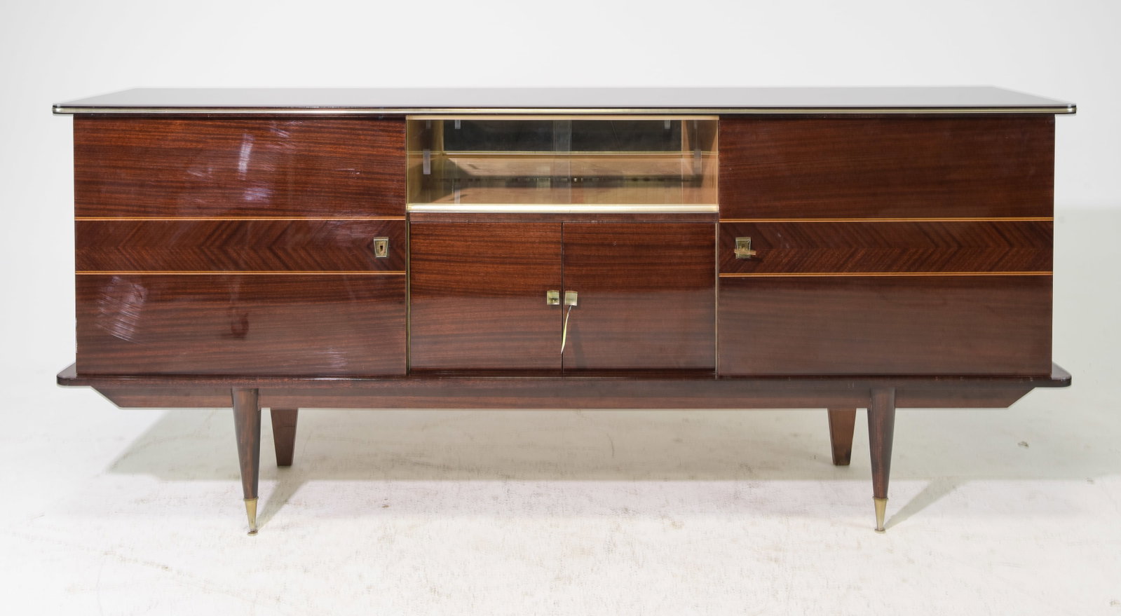 French Mid Century Modern Style Sideboard: French Mid Century Modern Style Sideboard / Enfilade - 39 in tall x 90.5 x 20