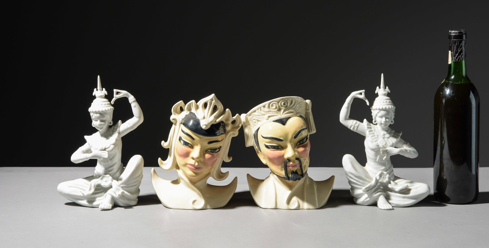 Manchu & Lotus Busts and 2 Thai Statues: Manchu & Lotus Busts and 2 Thai Statues - the tallest is 8 in tall x 6 x 4