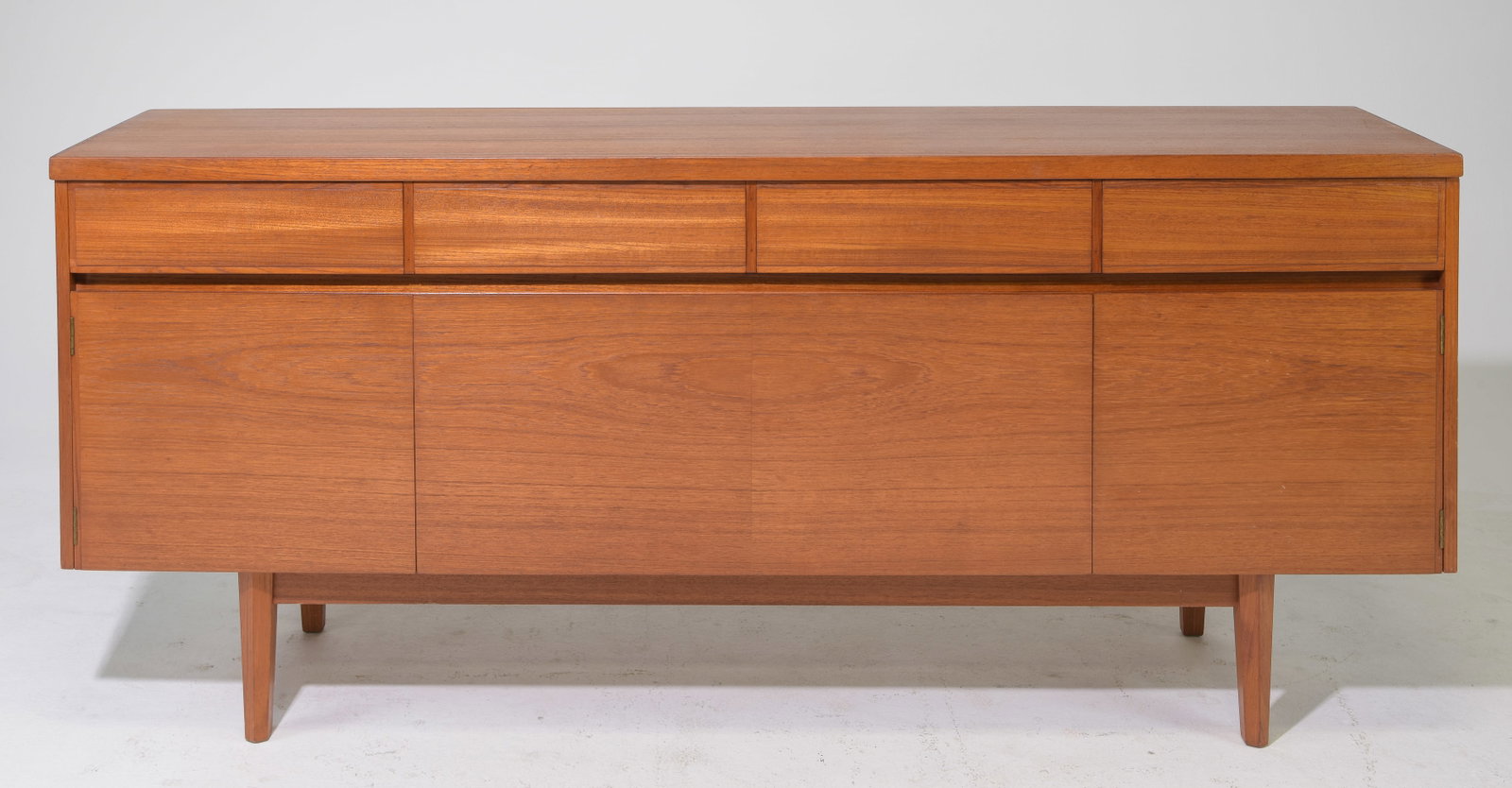 Mid Century Modern Teak Sideboard / Credenza: Danish Modern Style Teak Sideboard / Credenza - MacDonald & Bros. - 32.5 in tall x 75 x 17.5