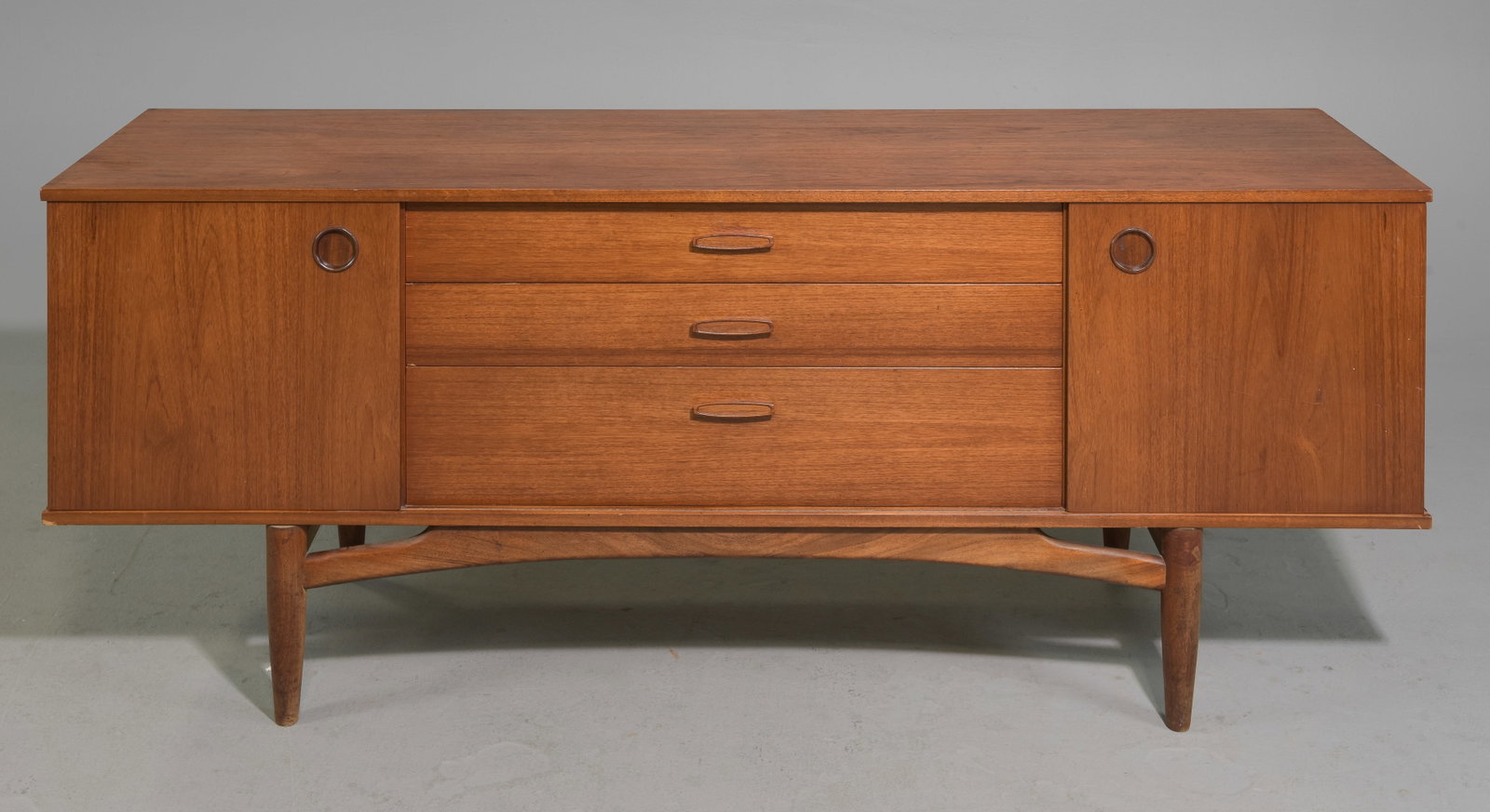 Mid Century Modern Credenza by Avalon: Danish Modern Style Sliding Door Credenza by Avalon - 26 in tall x 64 x 17