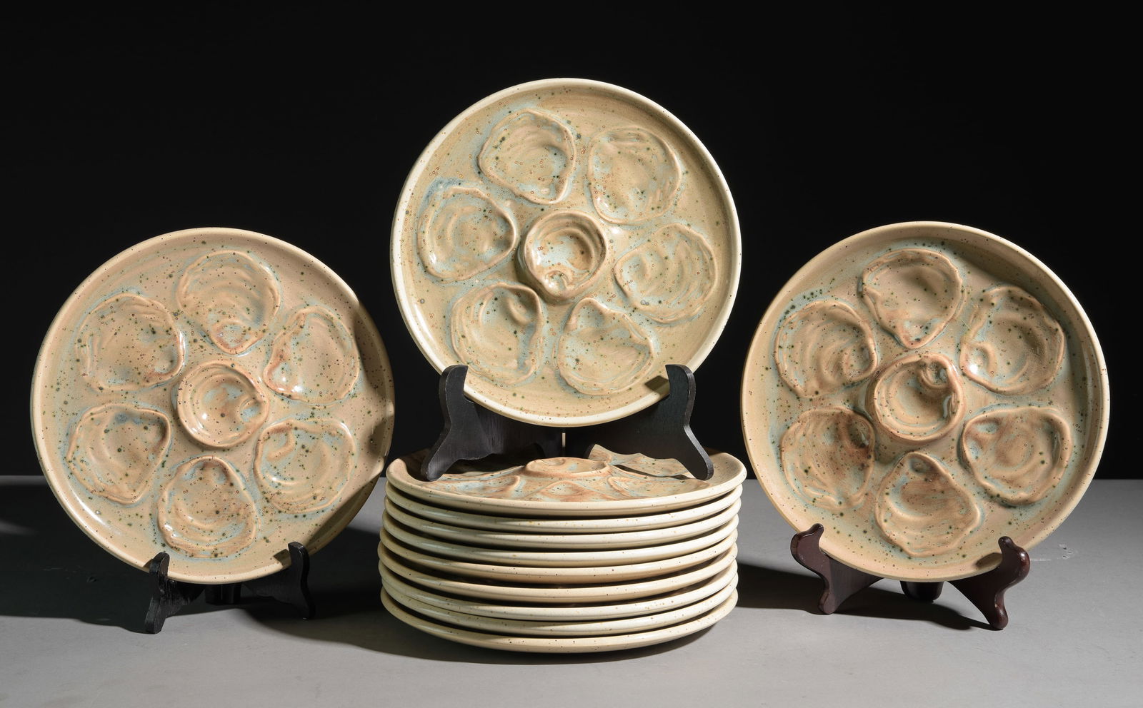 12 French Earthenware Oyster / Scallop Plates: 12 French Earthenware Oyster / Scallop Plates - 1 in tall x 10 inch diameter