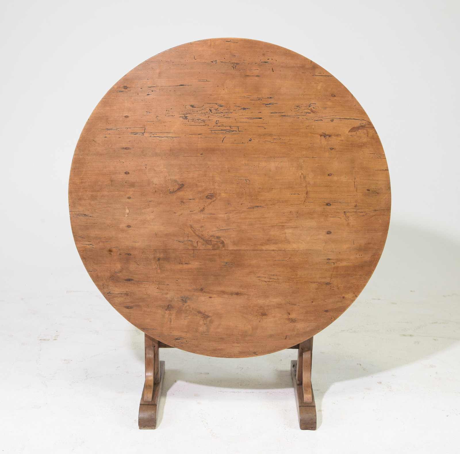 French Poplar & Oak Vendange Table: French Poplar & Oak Vendange / Tilt Top Wine Table - 45 in tall x 38.5 x 18 when tilted, When used as a table this is 27.25 in tall x 38.5 inch diameter