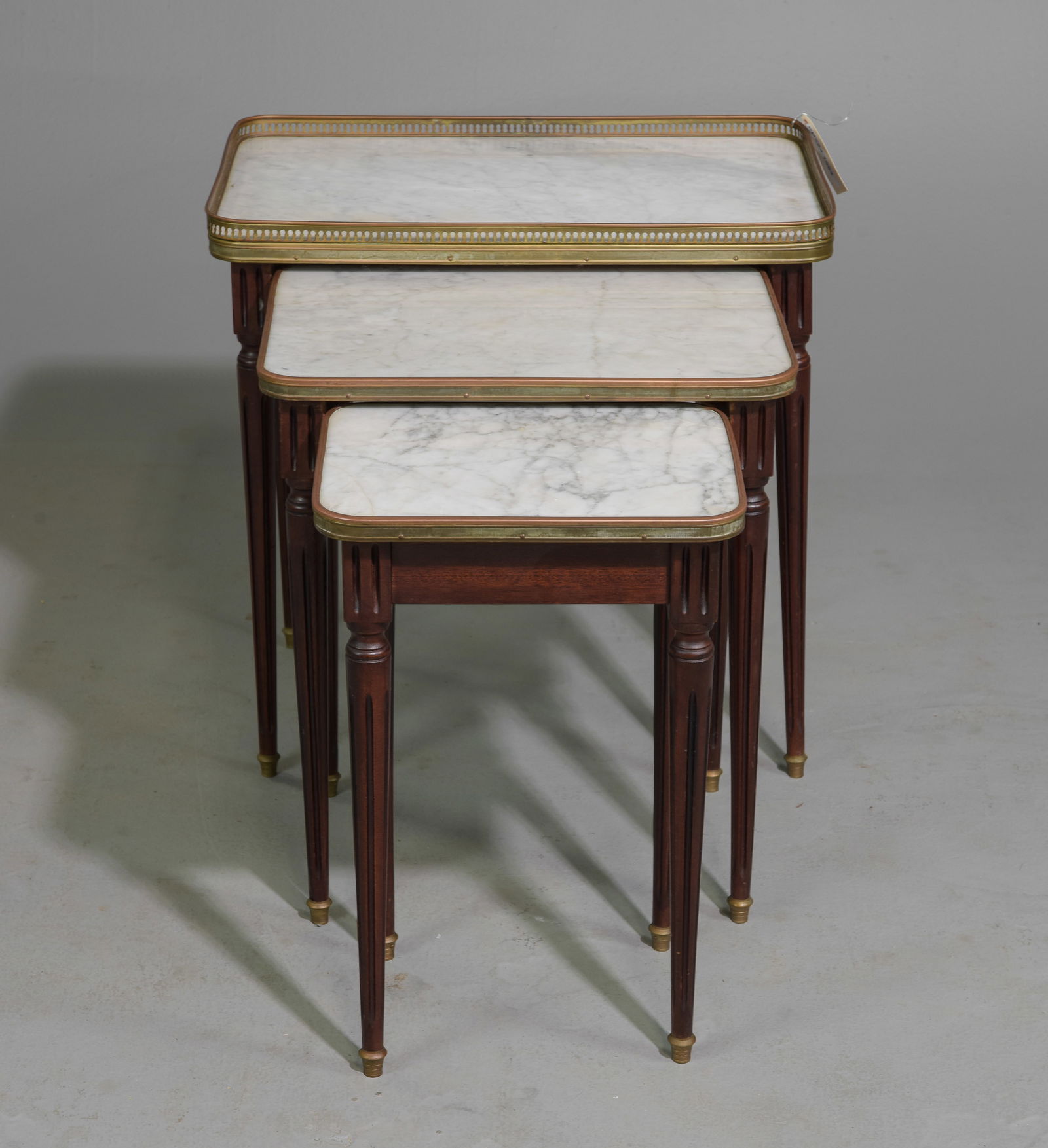 Louis XVI Style White Marble Top Nest Of 3 Tables (1 of 5)