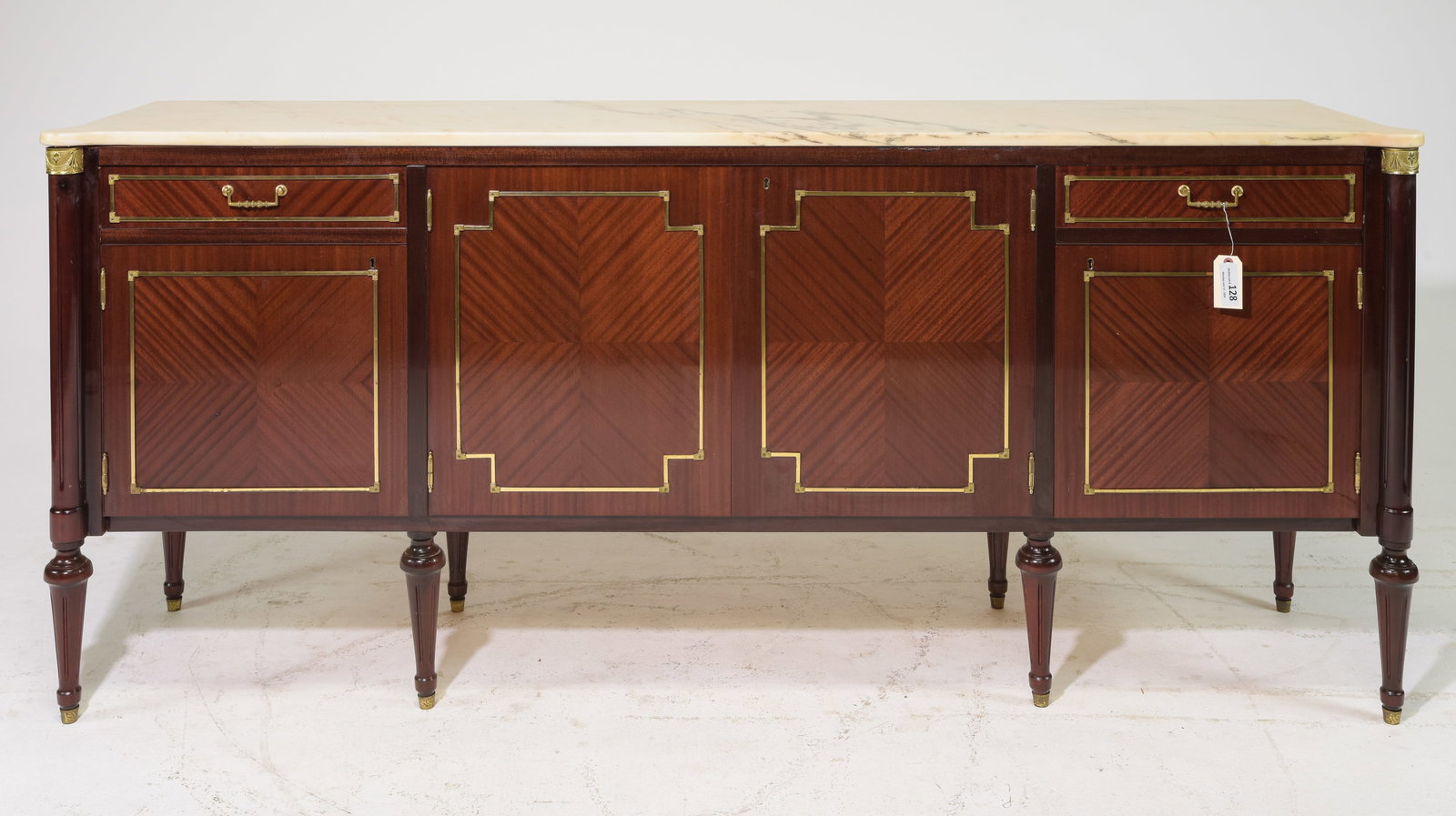 Louis XVI Style White Marble Top Sideboard: Louis XVI Style White Marble Top Sideboard - 37 inches tall x 85 x 20