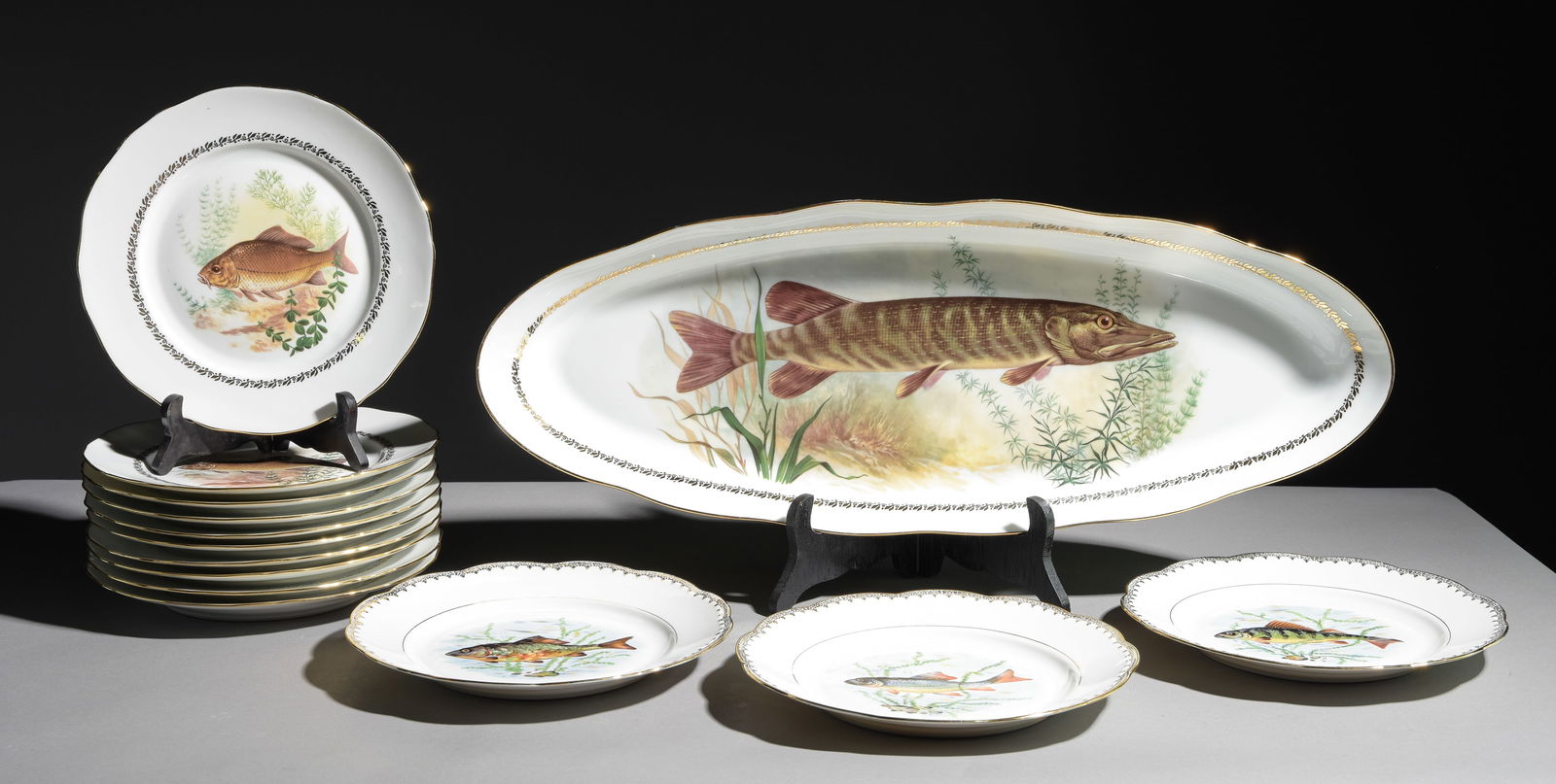 14pc French Fish Plate Set - Platter & 13 Plates (1 of 5)