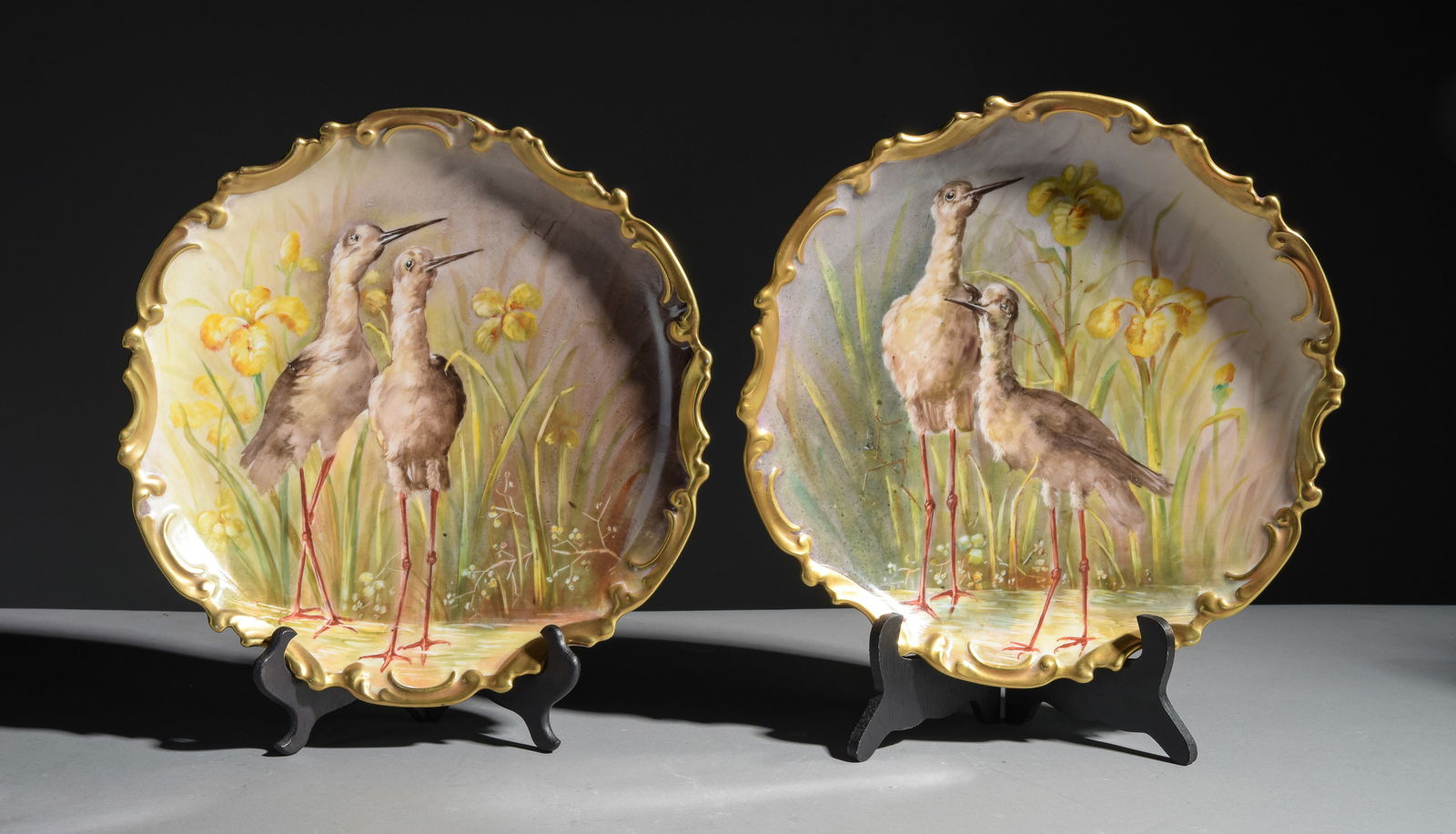 2 French Limoges Hand Painted Chargers: 2 French Limoges Hand Painted Chargers - 2 in tall x 13.25 inch diameter each