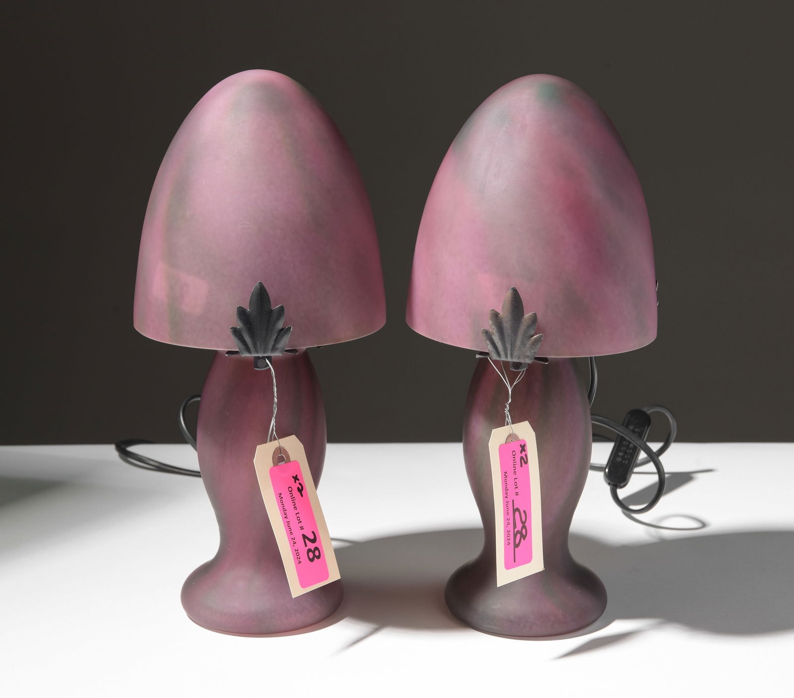 Pair of Vianne French Art Nouveau Style Glass Lamps (1 of 5)