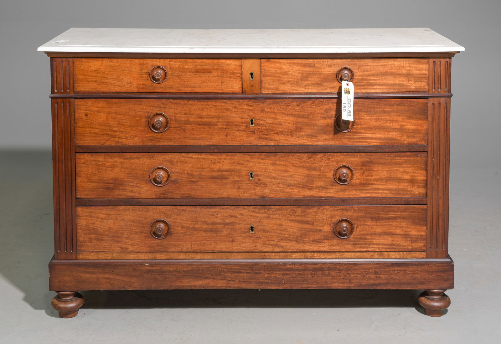 French Mahogany White Marble Top 5 Drawer Chest (1 of 5)