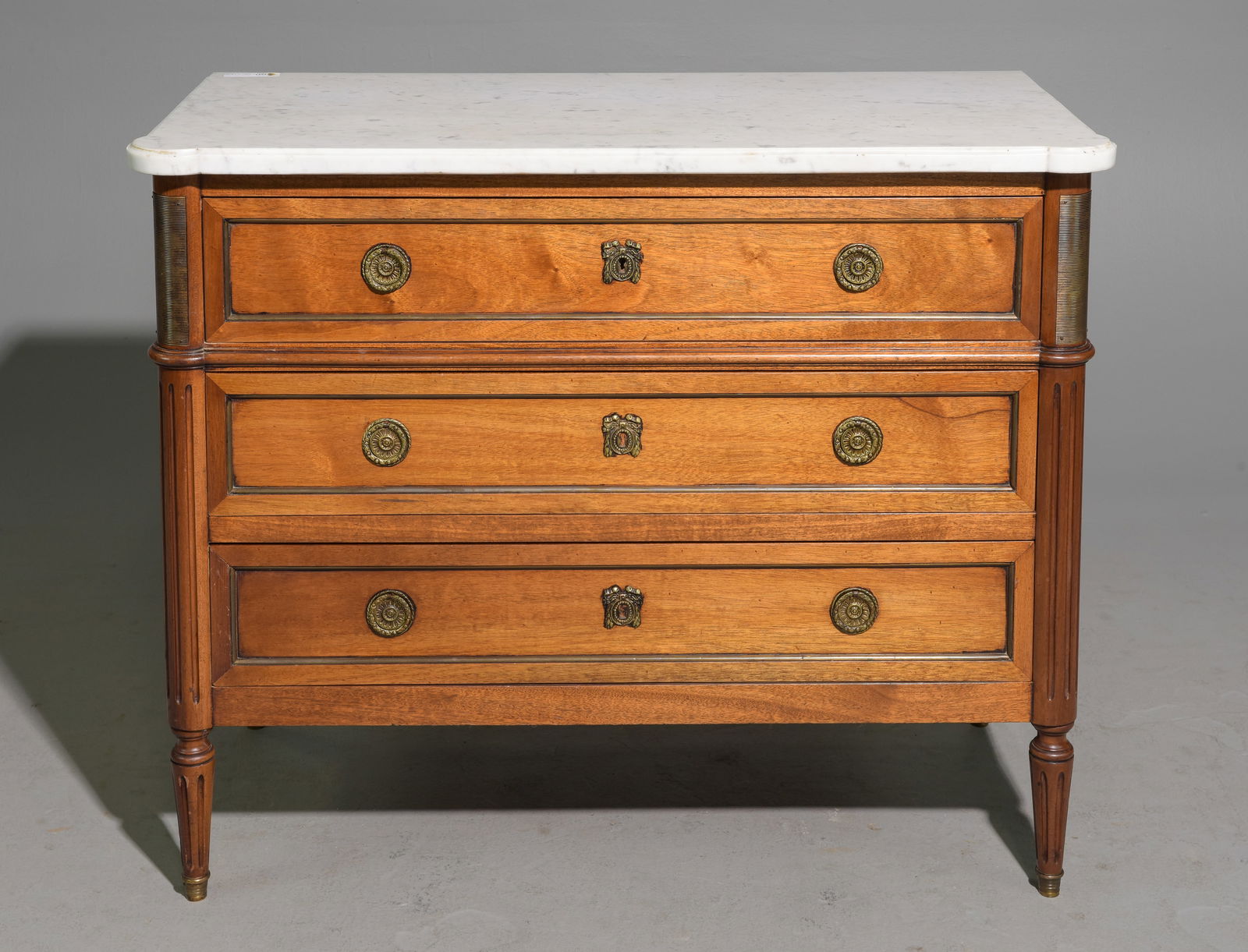 Louis XVI Style White Marble Top Three Drawer Chest (1 of 7)