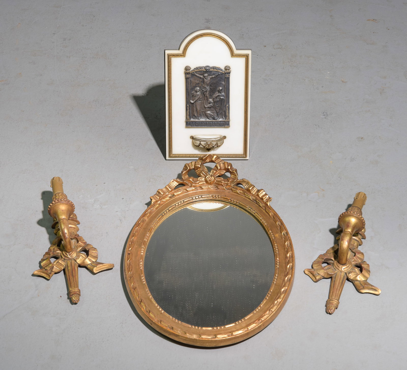 Religious Wall Pocket, Gold Mirror & Pair of Sconces (1 of 5)