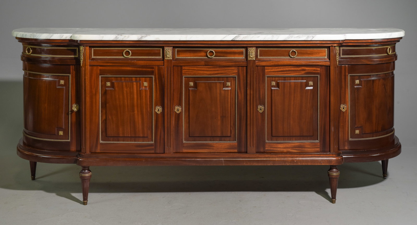 Louis XVI Style White Marble Top Sideboard: French Louis XVI Style White Marble Top Sideboard - 41 in tall x 100 x 23.5 - This is 8.3 feet long