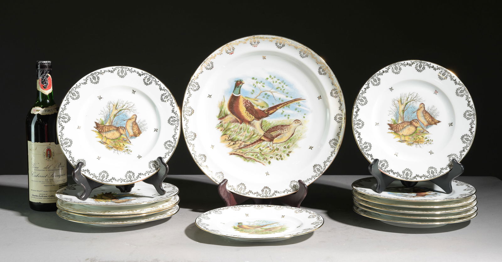 13pc French Limoges Hunt / Pheasant Plate Set (1 of 4)