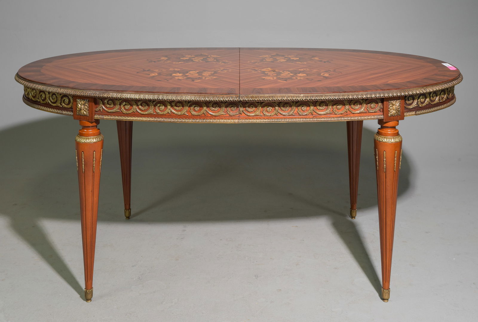 Louis XVI Style Inlaid Oval Table with Gilt Ormolu (1 of 6)