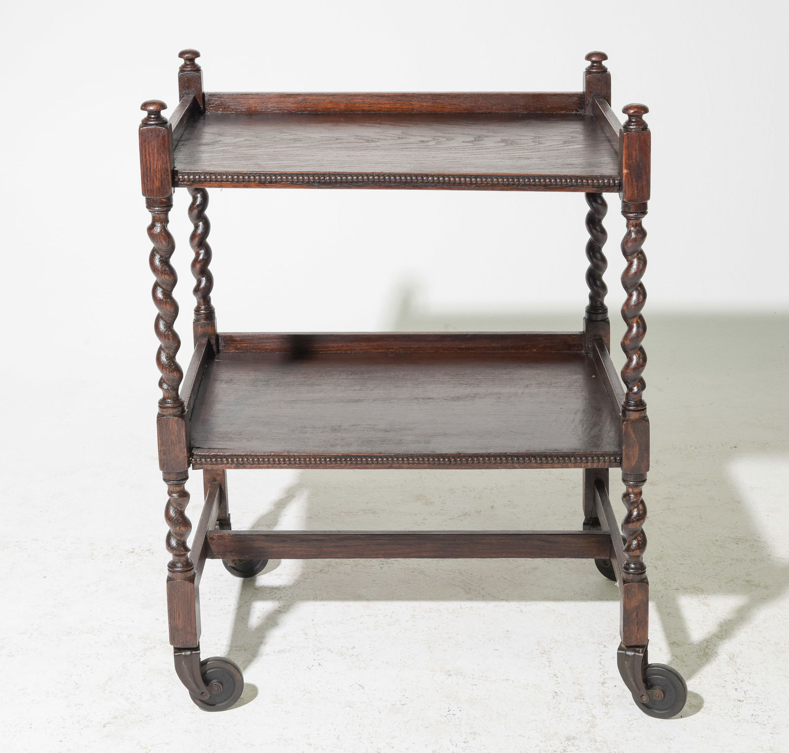 British Oak Barley Twist Two Tier Trolley: British Oak Barley Twist Two Tier Trolley c.1920's-30's - 33 in tall x 25 x 17