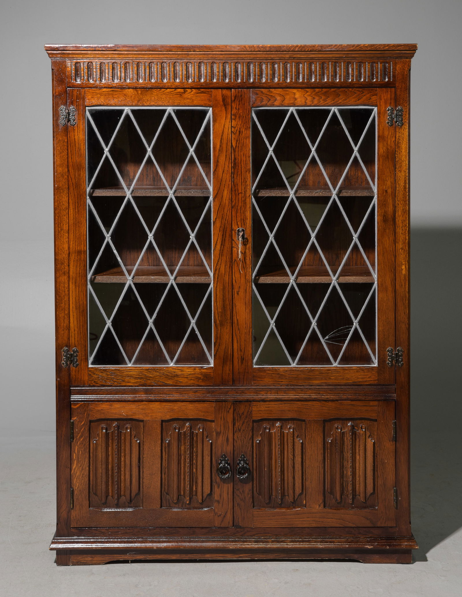 British Oak Leaded Glass Door Bookcase c.1960's (1 of 6)