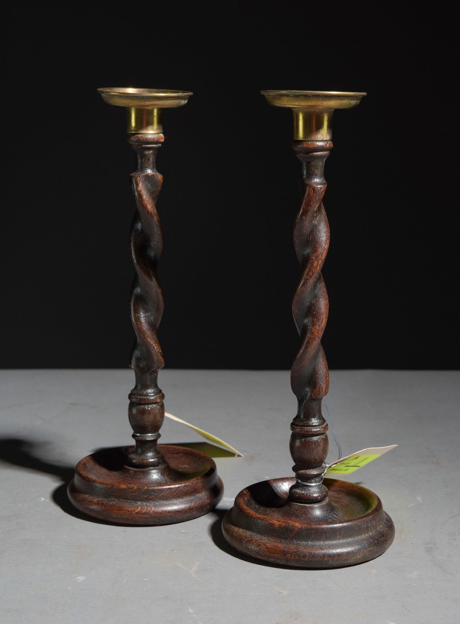Pair of English Oak Barley Twist Candlesticks c.1920's (1 of 3)