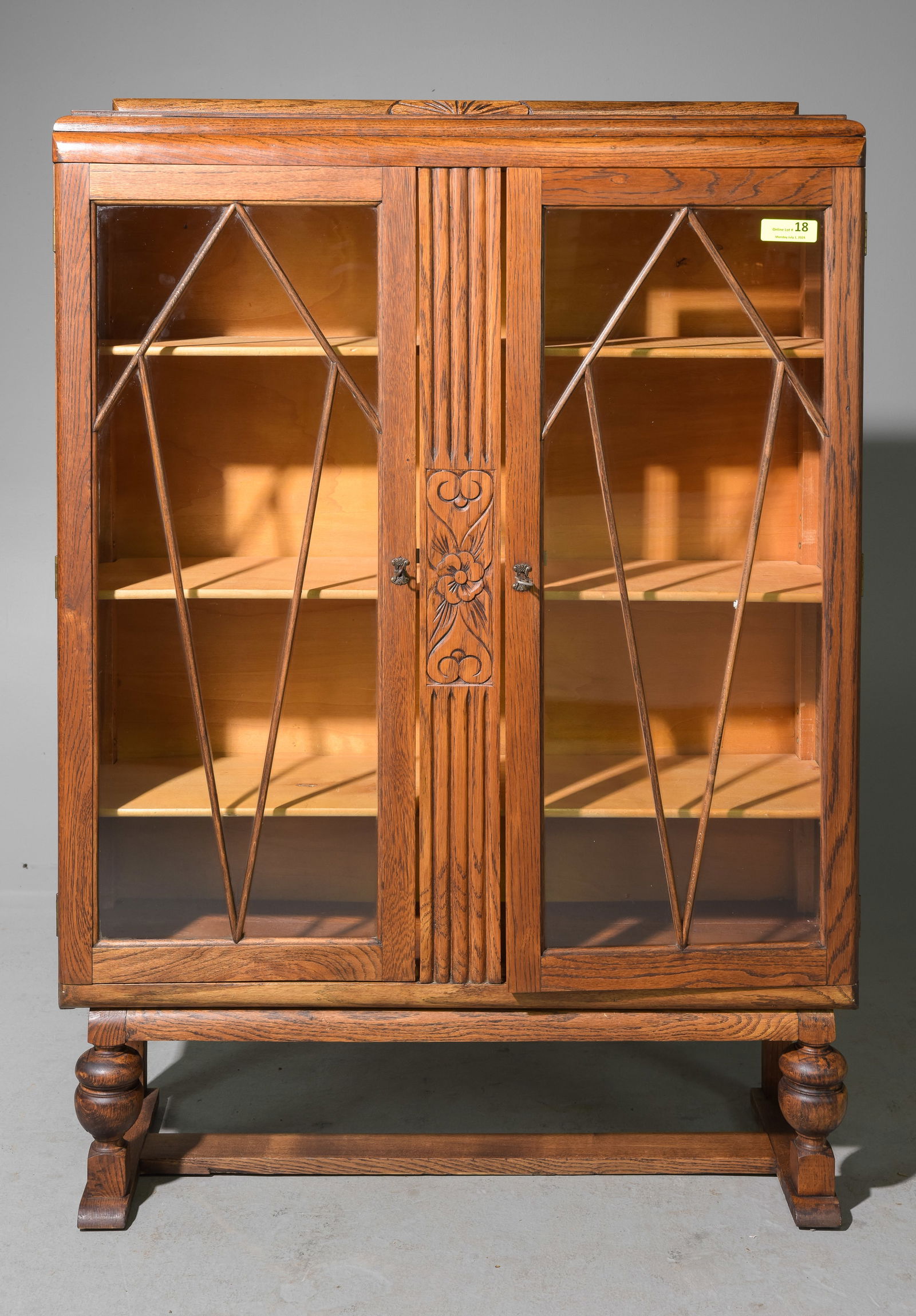 British Tiger Oak Double Door Bookcase c.1930's (1 of 3)