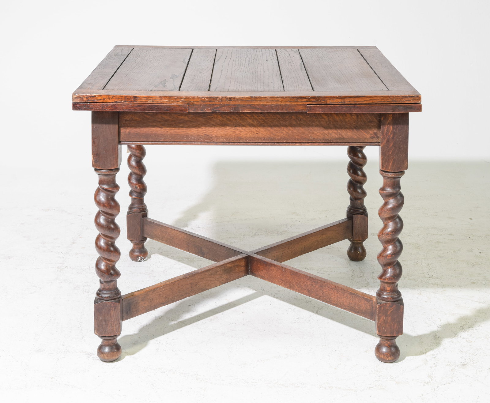 British Oak Barley Twist Draw Leaf Table c.1920's (1 of 5)