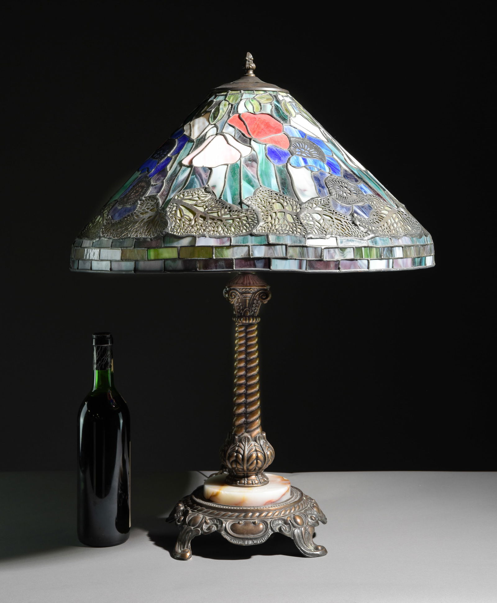 Stained Glass Lamp with Bronze & Onyx Base #1 (1 of 9)